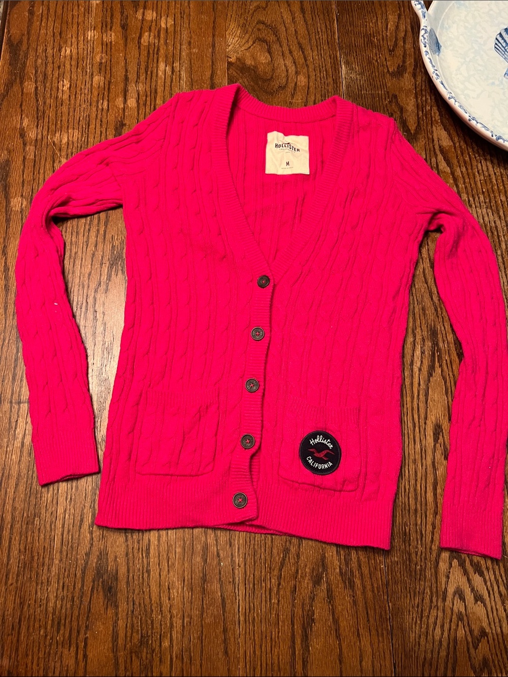 Vintage Hollister Women's Cable Knit Button Cardigan - Hot Pink